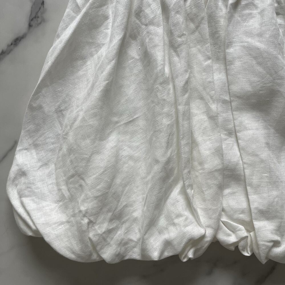 Reformation Delia Linen Dress Bubble Skirt Drop Waist White Size 12 Coastal Chic - Picture 9 of 10